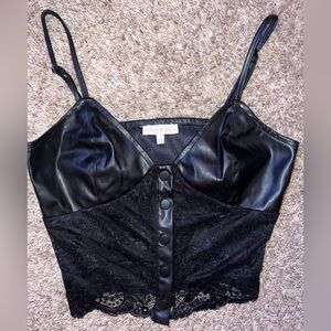 Promesa Biker Motorcycle Black Lace and Leather Top Small